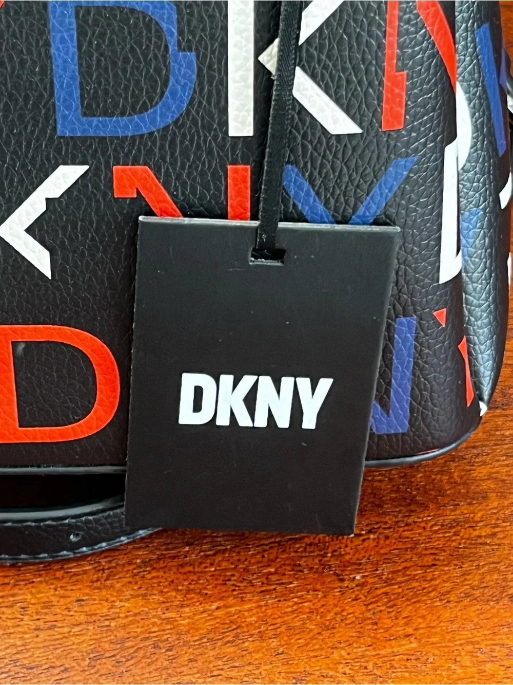 DKNY Black Satchel with Red, White & Blue Logo Print